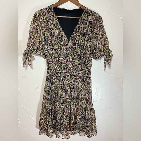 Lauren Conrad Brown Floral Button Side Mini Wrap Dress SZ M - Picture 4 of 15